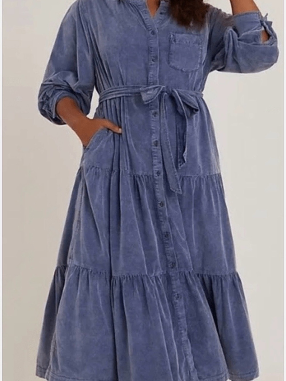 Anthropologie Pilcro Marta Tiered Corduroy Button-Front Midi Dress